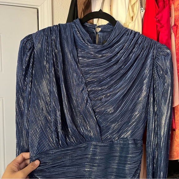 NWT SABINA MUSAYEV blue glitter metallic ruched event formal bodycon mini dress - Picture 2 of 8
